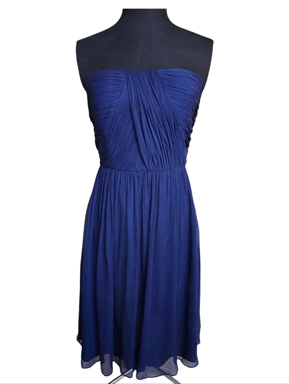 Donna Morgan Strapless Blue Silk Cocktail Dress Size 6 Wedding Guest Cocktail